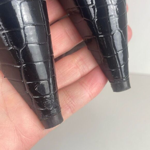 Pour La Victoire Lea Dark Cherry Patent Leather Curved Heel Ankle Bootie Sandal - Picture 11 of 14